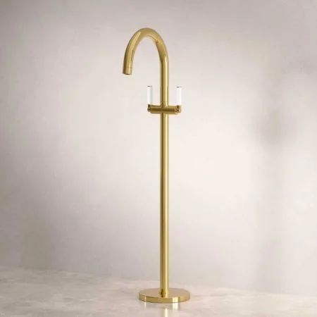 Bayor Floor Mounted Bath Filler - White Lever - Living Brass