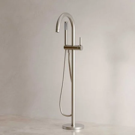 Bayor Floor Mounted Bath Shower Mixer - Metal Lever - Brushed Nickel