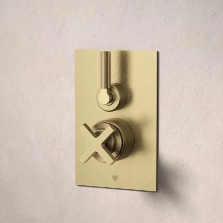 Bayor Single Outler Concealed Shower with 210mm Ceiling Arm & 8" Rose - Metal Lever - Brushed Brass