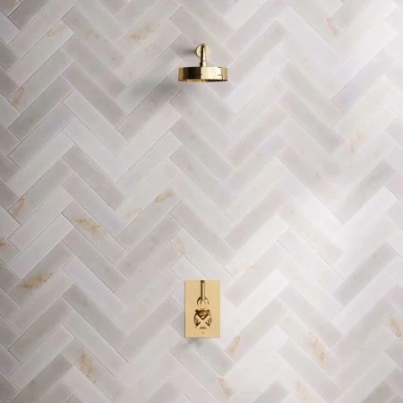 Bayor Single Outlet Concealed Shower with 300mm Wall Arm, 8" Rose & Metal Levers in Living Brass