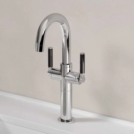 Bayor Deck Mounted Monobloc Basin Mixer with 100mm Extension - Black Lever - Chrome