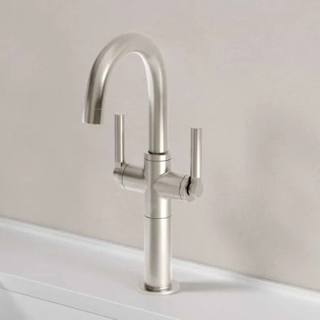 Bayor Deck Mounted Monobloc Basin Mixer with 100mm Extension - Metal Lever - Brushed Nickel