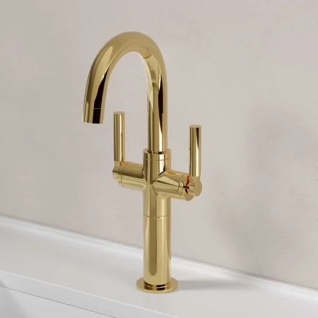 Bayor Deck Mounted Monobloc Basin Mixer with 100mm Extension - Metal Lever - Living Brass