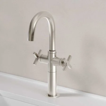 Bayor Deck Mounted Monobloc Basin Mixer with 100mm Extension - Crosshead - Brushed Nickel