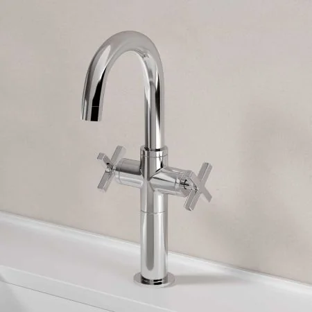 Bayor Deck Mounted Monobloc Basin Mixer with 100mm Extension - Crosshead - Chrome