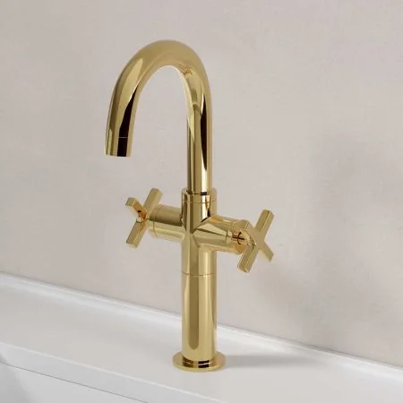 Bayor Deck Mounted Monobloc Basin Mixer with 100mm Extension - Crosshead - Living Brass