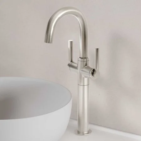 Bayor Deck Mounted Monobloc Basin Mixer with 160mm Extension - Metal Lever - Brushed Nickel