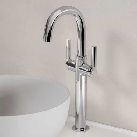 Bayor Deck Mounted Monobloc Basin Mixer with 160mm Extension - Metal Lever - Chrome