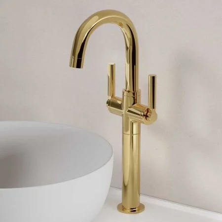 Bayor Deck Mounted Monobloc Basin Mixer with 160mm Extension - Metal Lever - Living Brass