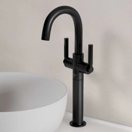 Bayor Deck Mounted Monobloc Basin Mixer with 160mm Extension - Metal Lever - Matt Black