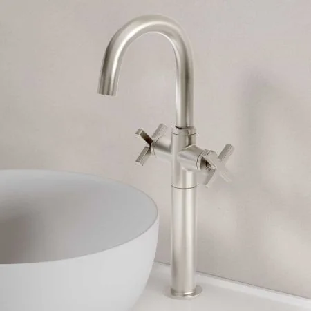 Bayor Deck Mounted Monobloc Basin Mixer with 160mm Extension - Crosshead - Brushed Nickel