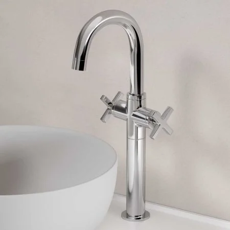 Bayor Deck Mounted Monobloc Basin Mixer with 160mm Extension - Crosshead - Chrome