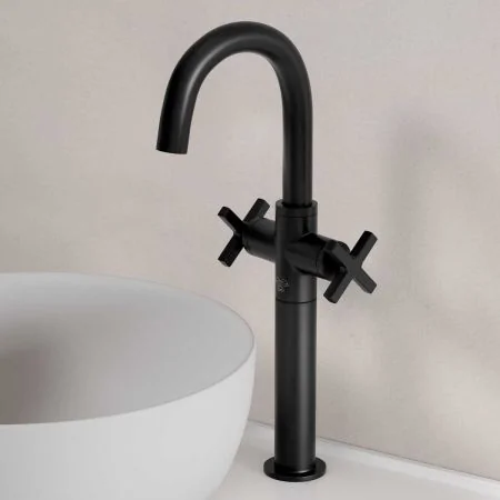 Bayor Deck Mounted Monobloc Basin Mixer with 160mm Extension - Crosshead - Matt Black