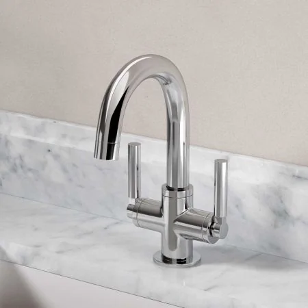 Bayor Deck Mounted Monobloc Basin Mixer - Metal Lever - Chrome