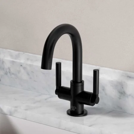 Bayor Deck Mounted Monobloc Basin Mixer - Metal Lever - Matt Black