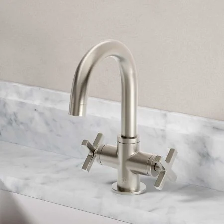 Bayor Deck Mounted Monobloc Basin Mixer - Crosshead - Brushed Nickel