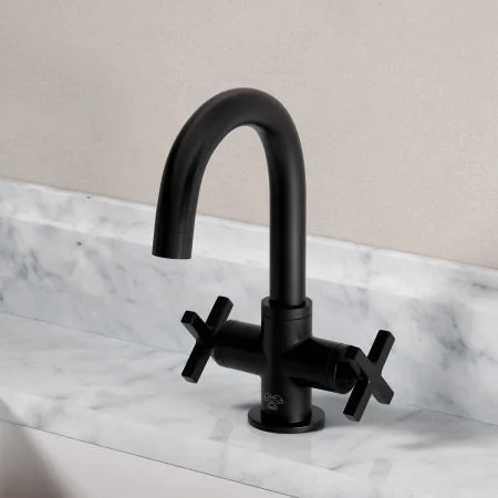 Bayor Deck Mounted Monobloc Basin Mixer - Crosshead - Matt Black