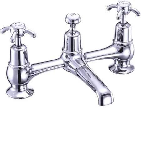 Burlington Anglesey 2 Tap Hole Bridge Basin Mixer with Plug and Chain