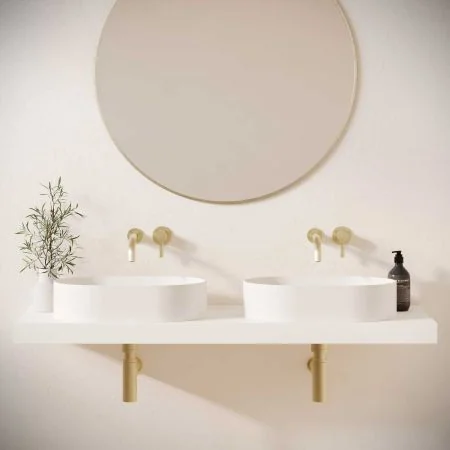 Caspar Stone Countertop Basins with Vasco Double Shelf - White