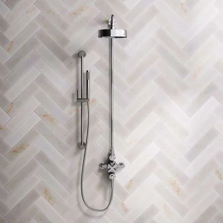 Bayor Dual Outlet Exposed Shower with Slider Rail, 8" Rose & Metal Levers in Chrome
