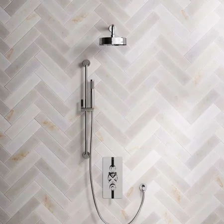 Elbe Dual Outlet Shower Kit - Concealed Valve - Black Ceramic Lever - Handshower Slider-Rail