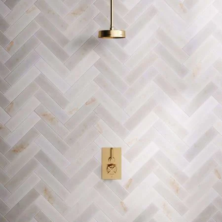 Bayor Single Outlet Concealed Shower with 210mm Ceiling Arm, 8" Rose & Metal Levers in Brushed Brass