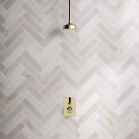 Linton Single Outlet Concealed Shower with 210mm Ceiling Arm & 6" Rose - Black Lever - Timeless Brass