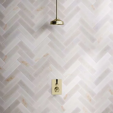 Linton Single Outlet Concealed Shower with 210mm Ceiling Arm & 8" Rose - Black Lever - Timeless Brass