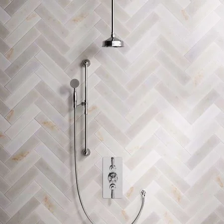 Linton Dual Outlet Concealed Shower with Slider Rail, 210mm Ceiling Arm, 6" Rose & Metal Levers in Chrome