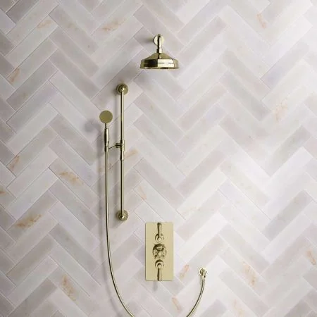Linton Dual Outlet Shower Kit - Concealed Valve - 6 or 8 inch Rose - Metal Lever - Handshower Slider-Rail