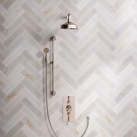 Linton Dual Outlet Concealed Shower with Slider Rail, 500mm Wall Arm, 8" Rose & Metal Levers in Polished Nickel