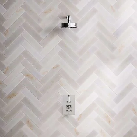 Bayor Single Outlet Concealed Shower with 300mm Wall Arm, 8" Rose & White Levers in Chrome