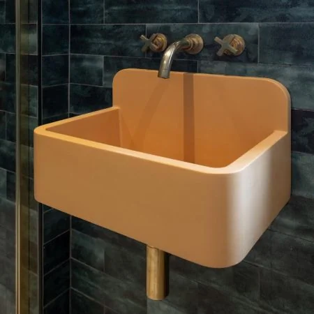 Oskar Rectangular Concrete Basin with Backsplash - Ochre Yellow