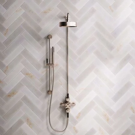 Bayor Dual Outlet Exposed Shower with Slider Rail, 8" Rose & Black Levers in Brushed Nickel