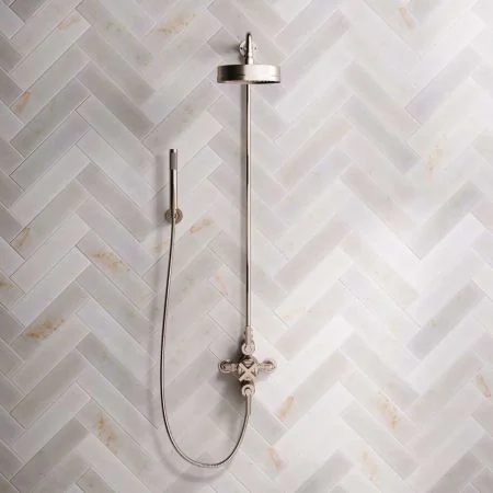 Bayor Dual Outlet Exposed Shower with Handshower Hook, 8" Rose & Metal Levers in Brushed Nickel