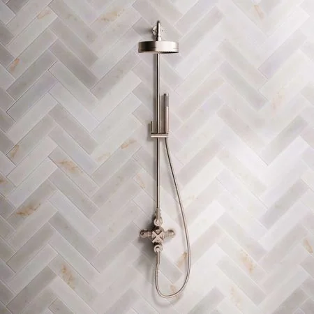 Bayor Dual Outlet Exposed Shower with Riser Mounted Handshower, 8" Rose & Metal Levers in Brushed Nickel