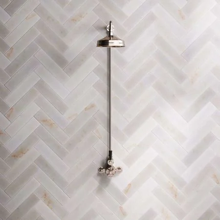 Linton Single Outlet Exposed Shower with 8" Rose & Black Levers in Polished Nickel