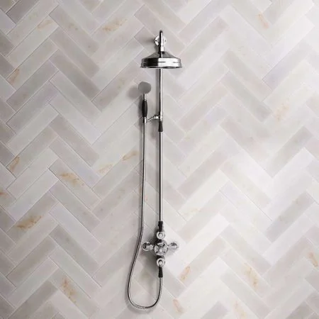 Linton Dual Outlet Exposed Shower with Riser Mounted Handshower 8" Rose & Black Lever in Chrome