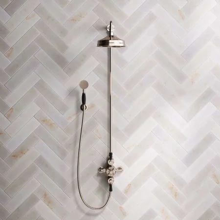 Linton Dual Outlet Shower Kit - Exposed Valve - 8 or 6 inch Rose - Black Ceramic Lever - Handshower Hook