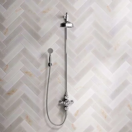 Linton Dual Outlet Exposed Shower with Handshower Hook, 6" Rose & Metal Levers in Chrome