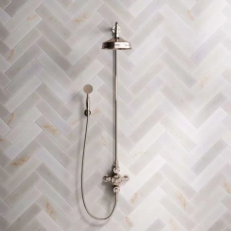 Linton Dual Outlet Exposed Shower with Handshower Hook, 8" Rose & Metal Levers in Polished Nickel