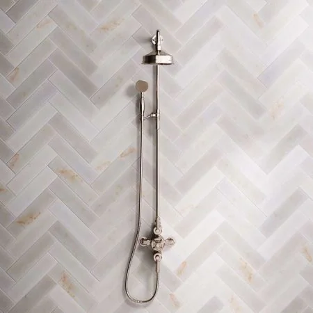 Linton Dual Outlet Exposed Shower with Riser Mounted Handshower, 6" Rose & Metal Levers in Polished Nickel