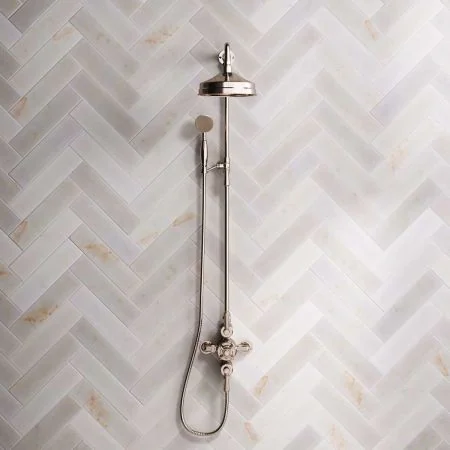 Linton Dual Outlet Exposed Shower with Riser Mounted Handshower, 8" Rose & Metal Levers in Polished Nickel