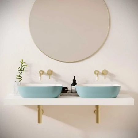 Felix Stone Countertop Basins with Vasco Double Shelf - Morning Blue
