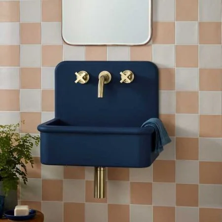Laszlo Rectangular Concrete Basin With Backsplash - Three Tap Holes - Freestanding - Midnight Blue