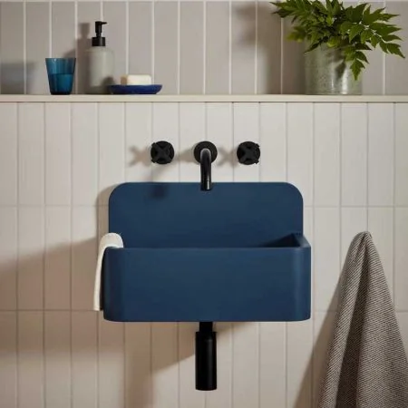 Oskar Rectangular Concrete Basin With Backsplash - Freestanding - Midnight Blue
