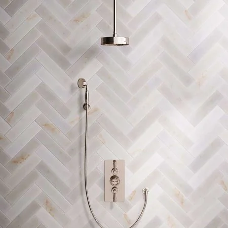 Klee Dual Outlet Concealed Shower with Hook Mount, 210mm Ceiling Arm & 8" Rose - Metal Lever - Polished Nickel