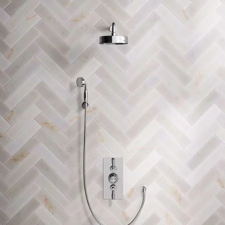 Klee Dual Outlet Concealed Shower with Hook Mount, 500mm Wall Arm & 8" Rose - Metal Lever - Chrome
