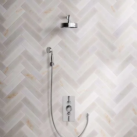Klee Dual Outlet Concealed Shower with Hook Mount, 300mm Wall Arm & 8" Rose - Metal Lever - Chrome