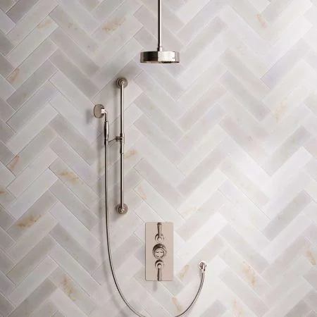 Klee Dual Outlet Concealed Shower with Slider Rail, 210mm Ceiling Arm & 8" Rose - Metal Lever - Polished Nickel